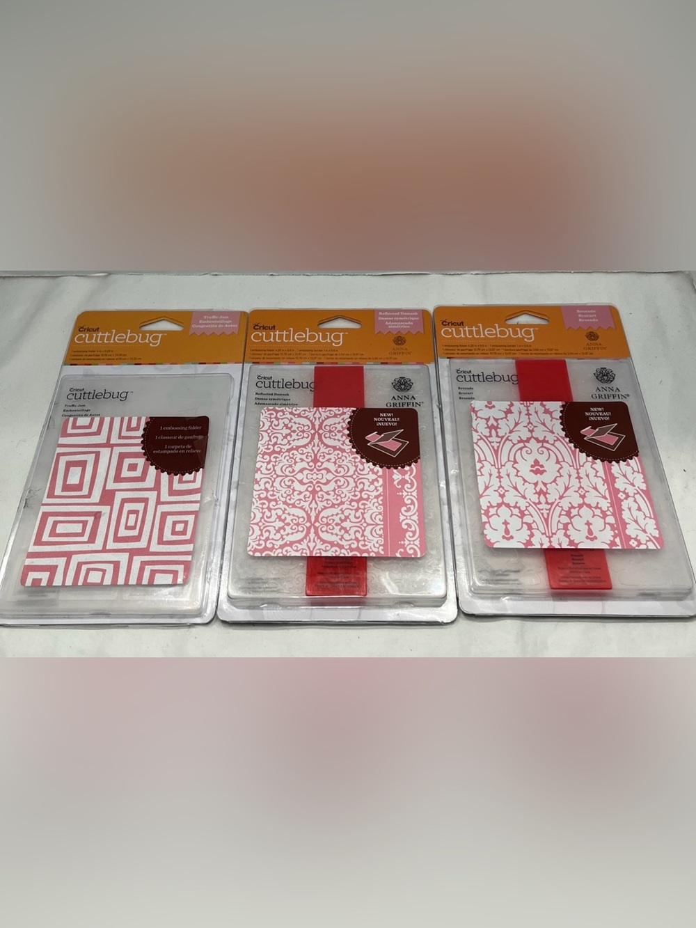 (3) Cricut Cuttlebug Embossing Folders Anna Griffin - Brocade, Reflected Damask